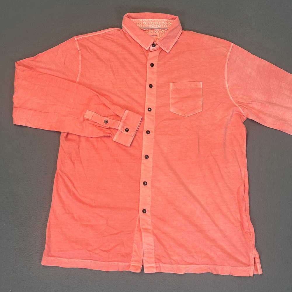 Reworn‎ Mens XL Long Sleeve Button Down Shirt Coral Pink 100% Cotton Jersey Surf